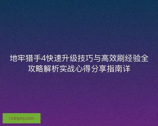 地牢猎手4快速升级技巧与高效刷经验全攻略解析实战心得分享指南详
